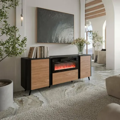 Image de Briano - Buffet, 191x40x69h cm Noir, 2 Étagères