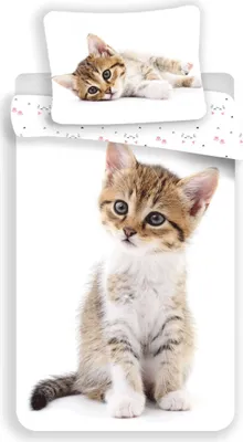 Immagine prodotto di Set di lenzuola Kitten "White" 140x200 cm + 70x90 cm Bianco Marrone Beige