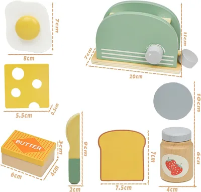 Produktbild von Hölzernes Küchenspielzeug, Hyacinthy hölzerner Toaster mit Holzbrot und Butter, Spielküche für Kinder, Rollenspielzeug für Jungen und Mädchen