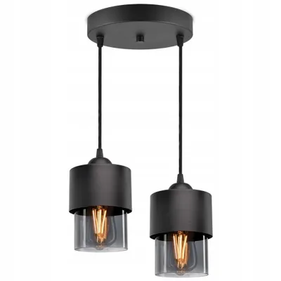 Produktbild von LUXOLAR Pendelleuchte 2 flammig Schwarz mit getöntes Glasschirm E27 60 W, Pendelleuchte für Wohnzimmer, Küchen - Hängelampe Modern Design