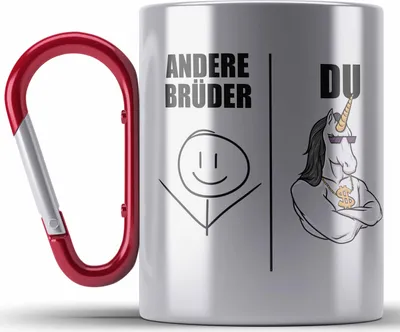 Produktbild von Trendation - Bruder Geschenk Edelstahl Tasse Karabiner Spruch Bester Bruder Geschenkidee von Schwester für Brüder (Rot)