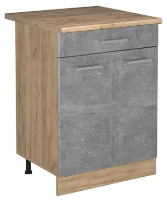 Produktbild von Küchenunterschrank Vicco R-Line Beton/Goldkraft Eiche 60 cm mit Schublade Arbeitsplatte Goldkraft Eiche, Model 61199