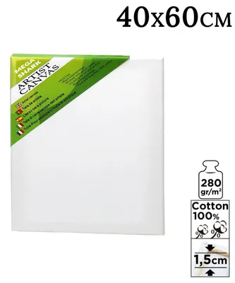 Obrázek produktu pro Malkarton – Plátno na rámu – 100% bavlna – Dřevěný rám – Vhodné pro akrylové a olejové barvy – Bílá barva – 40 x 60 cm