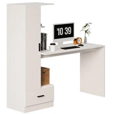 Obrázok produktu pre Počítačový Stôl S Regálom – 142 Cm, Biely, Moderný Loftový Do Kancelárie A Izby