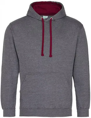 Produktbild von Just Hoods JH003 | Varsity Herren Hoodie / Kaputzenpullover - Farbe: Charcoal (Heather)/Burgundy - Größe: XXL