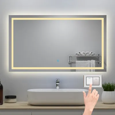 Produktbild von AICA LED Badspiegel 100x80cm Palmer-Serie 3 Lichtfarbe 3000K-6000K Dimmbar Wandspiegel mit Touch/Wandschalter Beschlagfrei Auto-Abschaltung IP44