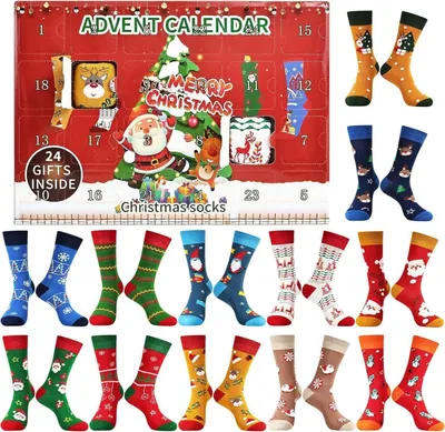 Produktbild von Jeasona Adventskalender Männer Socken 43-46 Weihnachtssocken Füllung 2024