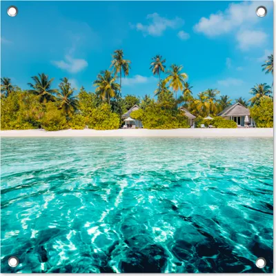 Produktbild von MuchoWow® 50x50 cm Outdoor-Poster Gartendeko Sichtschutz Garten Poster für den Garten  Strand - Palmen - Meer