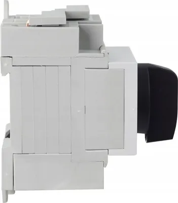 Side view of a gray and black electrical switch.