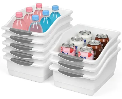 Produktbild von Set von 8 großen Aufbewahrungsboxen mit Rollen - Weiß Kunststoff