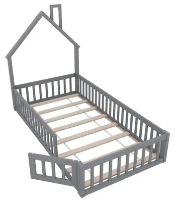 Immagine prodotto di Letto a casetta per bambini, legno massello di pino, da montare, grigio - 90x200