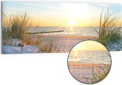 Produktbild von DEQORI Hybrid Leinwand Bild 150x60 cm 'Abendsonne an der Ostsee' Wandbild Glas flach modern
