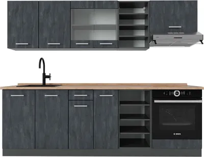Produktbild von Küchenzeile Vicco R-Line Schwarz Beton/Anthrazit 240 cm AP Eiche, Model 47438