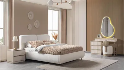 Image de Bett, 2 tables de chevet, commode, chambre à coucher, style moderne, couleur blanche, neuf