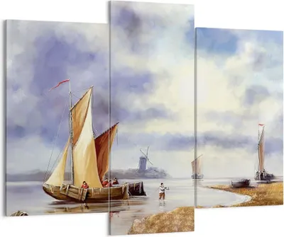 Produktbild von Bild auf Leinwand - Leinwandbild - 3 Teile - Fischer Schiff Fan - 130x100cm - Wand Bild - Wanddeko - Wandbilder - Leinwanddruck - Bilder - Wanddekoration - Leinwand bilder - Wandbild - CB130x100-4318
