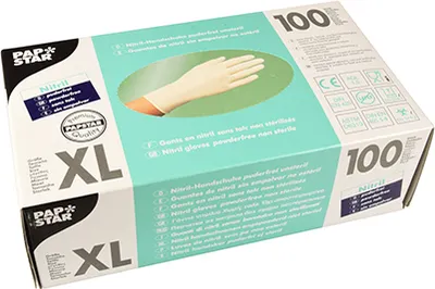 Produktbild von 100 Papstar Handschuhe, Nitril puderfrei weiss Größe XL 12241