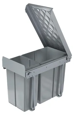 Produktbild von QEENTOE Einbaumülleimer 40L, Abfallsammler für Küchenschrank, Ausziehbares Mülltrennungssystem mit 2x10L + 1x20L Behältern, Vollauszug mit Teleskopschienen, Unterschrank Mülleimer, Grau