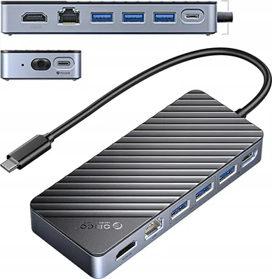Zdjęcie produktu dla STACJA DOKUJĄCA HUB ORICO KIESZEŃ DYSKU M.2 NVMe SATA USBC PD USB HDMI RJ45