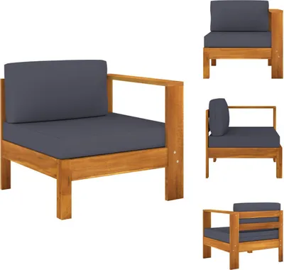 Produktbild von vidaXL Mittelsofa mit 1 Armlehne Dunkelgrau Massivholz Akazie -  Gartensofaelemente