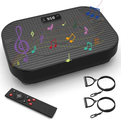 Obrázok produktu pre Vibračná doska Zimilo – fitness zariadenie s Bluetooth pre prehrávanie hudby, zariadenie na cvičenie celého tela s diaľkovým ovládaním, 199 úrovní a odporové pásy, čierna