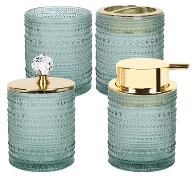 Immagine prodotto di Set di accessori da bagno in vetro verde, composto da 4 pezzi