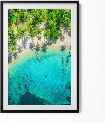 Produktbild von Tropischer Strand auf Koh Tao– Wandbild mit Rahmen – Gerahmtes Bild  – Wanddekoration – 70x100 cm –  Schwarz Rahmen
