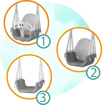A collage showing three different configurations of a baby swing, numbered 1, 2, and 3.