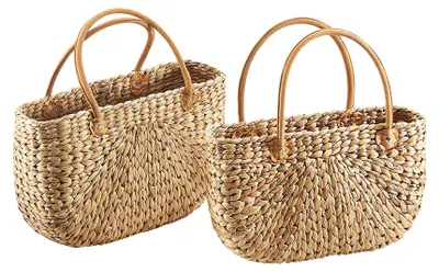 Produktbild von Kobolo Korbtasche Einkaufstasche Flechttasche aus Wasserhyazinthe - 2er Set - Schultertasche Umhängetasche Shoppingbag Bag Transport Korb Shopper Deko