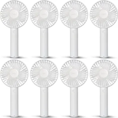 Image de Mini-ventilateurs portatifs Eaxus airX 800 mAh, lot de 8, 3 vitesses, batterie rechargeable, avec câble de recharge USB-C + socle, blanc