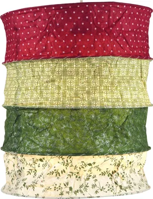 Produktbild von Runde Boho Papier Hängelampe, Lokta Papierlampenschirm Kailash, Handgeschöpftes Papier - Rot/grün, Mehrfarbig, Lokta-Papier, 35*28*28 cm, Asiatische Lampenschirme aus Papier & Stoff