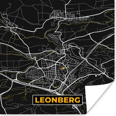 Produktbild von MuchoWow® Poster Gold - Deutschland - Karte - Stadtplan - Leonberg 100x100 cm - Babyzimmer