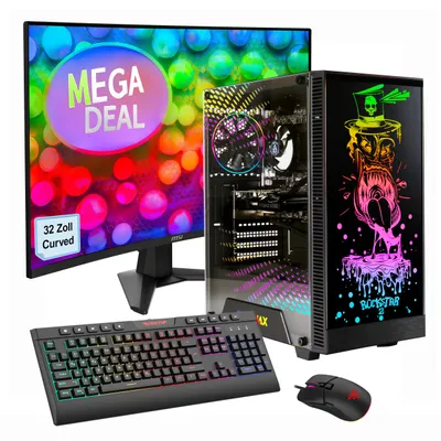 Produktbild von GAMEMAX Gaming-PC Komplett SET Rockstar Ryzen 7 5700X 32GB 1TB SSD RTX 5060Ti (16GB) + MSI MAG 32C6 Gaming Monitor, Curved  80cm (32"), Maus, Tastatur
