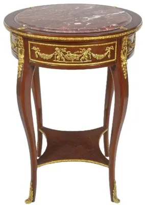 Produktbild von Casa Padrino Barock Beistelltisch mit Marmorplatte Braun / Gold / Rot Ø 45 x H. 75 cm - Runder Tisch im Barockstil - Barock Möbel
