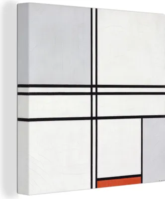 Produktbild von MuchoWow® - Leinwandbilder - Komposition 1 mit Rot und Grau - Piet Mondrian, Wandbild, Wanddeko Bilder Wohnzimmer, 20x20cm