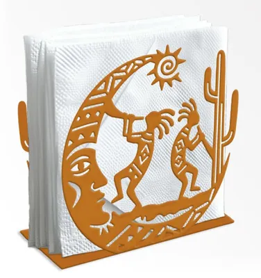 Serviettenhalter aus Metall, braun, 15x15x5 cm, Kokopelli-Mond-Design