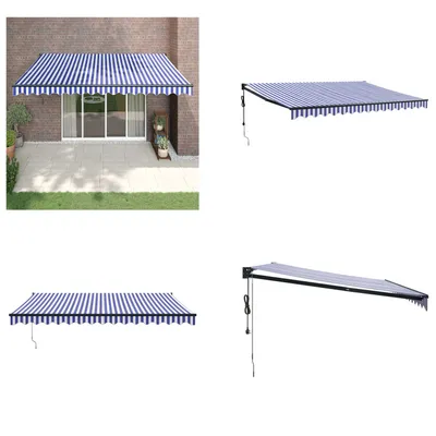 Immagine prodotto di vidaXL Tenda da sole elettrica a manovella blu e bianca 4x3 m - Tenda da sole - Tende da sole - Tenda da sole retrattile - Tenda da sole retrattile