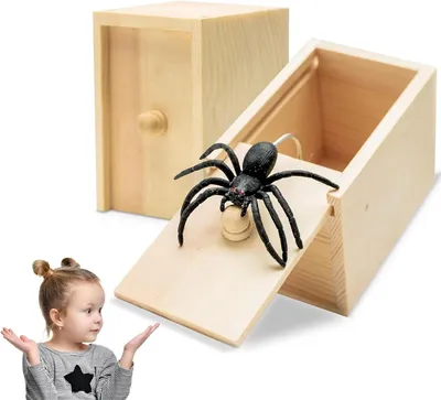 Productafbeelding van Spinnen in Doos - Fopartikelen Set - Feest Verassing - Stevig Houten Materiaal - 2 Stuks - Niet Van Toepassing