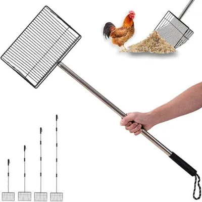 Obrázek produktu pro Lopatka na hnůj – velká – extra dlouhá ocelová, 170 cm – černá barva – pro kuřecí chov – 25 cm...