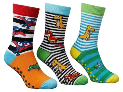 Produktbild von Kinder Stoppersocken 3er Pack, ABS Socken rutschfest mit Dinosaurier Motiv, Anti Rutsch Haussocken aus Baumwollmix , Größe:19-22