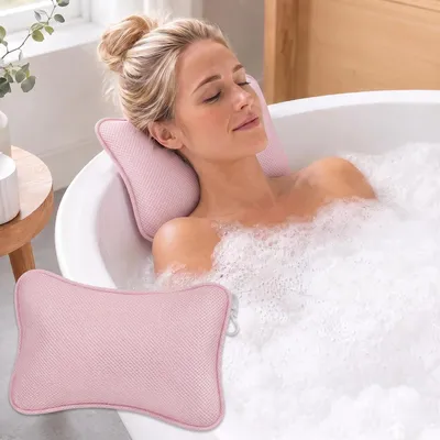 Imagen del producto de Almohada para la ducha con ventosas, diseño ergonómico, lavable y de secado rápido, ideal para la bañera