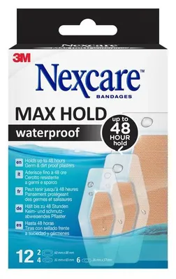 Immagine prodotto di Nexcare Max Hold strisce di cerotto impermeabile 3 misure 12 pz