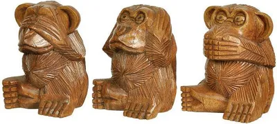 Produktbild von Die drei Affen, nichts hören, nichts sehen, nichts sagen, ca. 10 cm aus Soar-Holz, handgeschnitzt