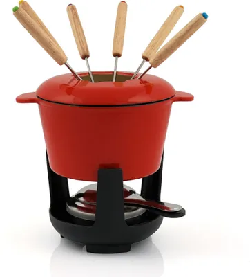 Produktbild von BBQ-Toro 13-teiliges Gusseisen Fondue Set für 6 Personen | 1 L | emailliert rot