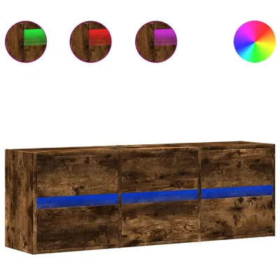 Zdjęcie produktu dla vidaXL Szafka ścienna pod TV z oświetleniem LED dąb wędzony 130x31x45 cm