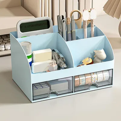 Produktbild von Doppelschublade Aufbewahrungsbox, Transparenter Organizer, Schreibtisch Aufbewahrung, Kosmetikbox, Bürobedarf Organizer