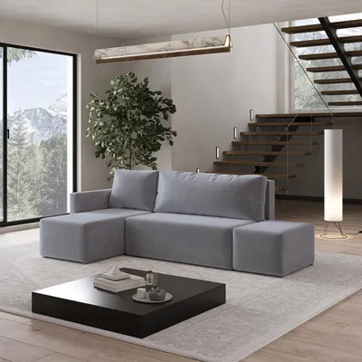 Produktbild von Masseno Ecksofa VELOTTI L-S mit Schlaffunktion L-Form, Sofa mit Bettkasten, Wohnzimmersofa, Couch, Soffa, Bettsofa, Couchgarnitur- Grau, KRONOS 15