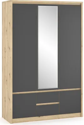 Obrázok produktu pre nabbi Trojdverová šatníková skriňa so zrkadlom Daicos W-3D2DRWS - dub artisan / sivá