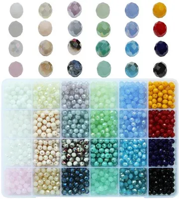 Image de Perles de verre facettées 6 mm, 24 couleurs, 1 200 pièces - Création de bijoux maison