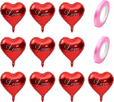 Produktbild von 10 Stück Liebesherz-Luftballons, 18 Zoll, herzförmige Luftballons aus Aluminiumfolie, Valentinstag-Dekoration, Luftballons für Hochzeit, Verlobung, Party-Dekoration