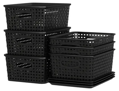 Obrázok produktu pre Sada 6 čiernych plastových úložných boxov s vekom
